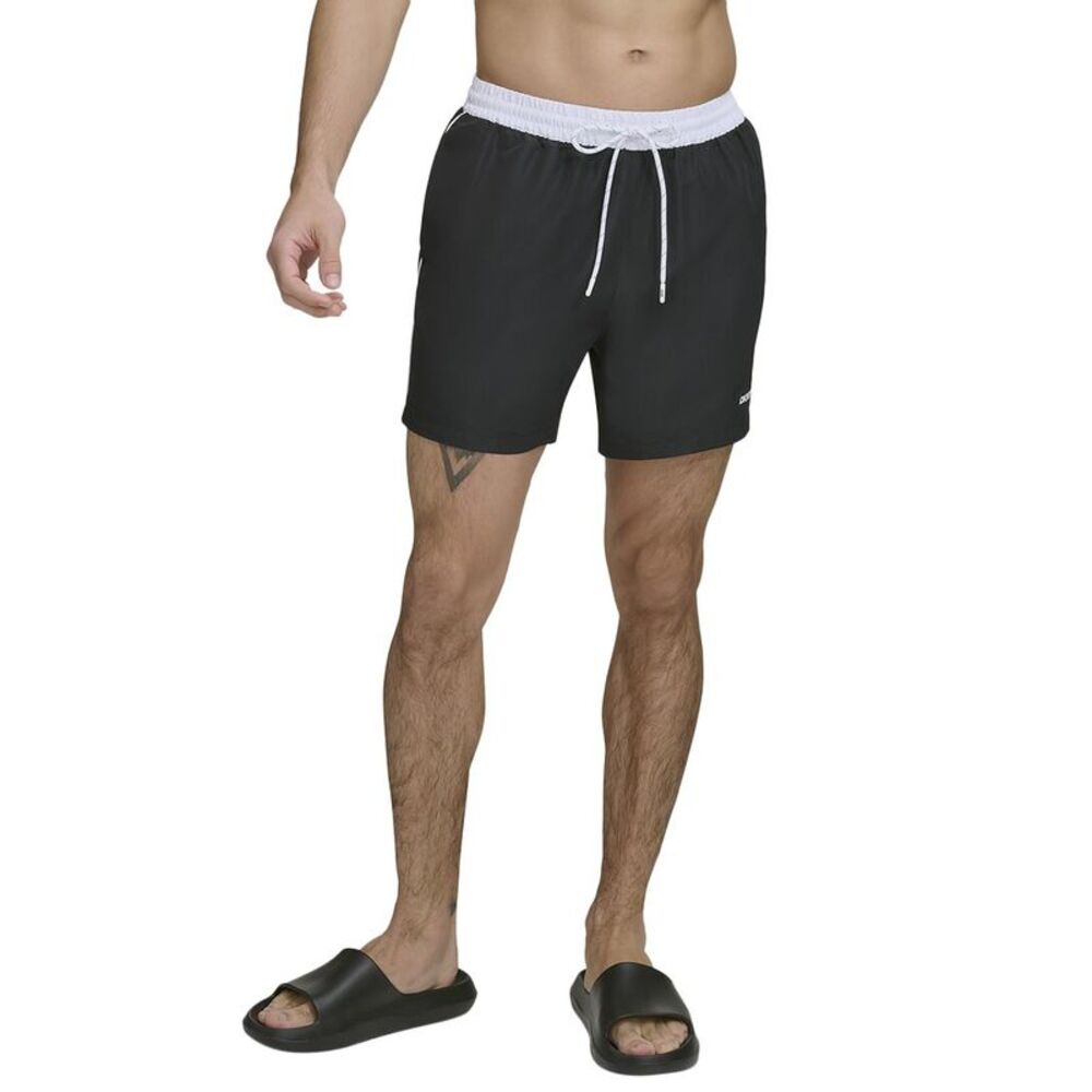Dkny Mens  Modern Euro Swim Trunk, Black